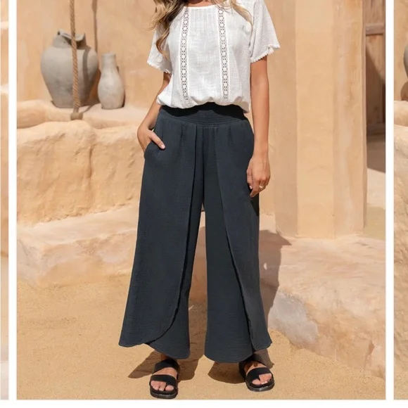 Nomad the Label Asana Cotton Wrap Pants Charcoal - Picture 4 of 16